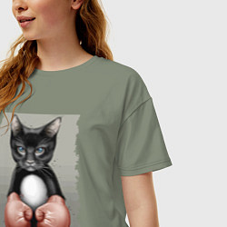 Футболка оверсайз женская Крутой котяра в боксёрских перчатках Cool cat in b, цвет: авокадо — фото 2
