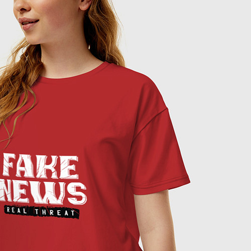 Женская футболка оверсайз Fake News Real Threat Фейковые новости реальная уг / Красный – фото 3