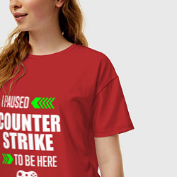Футболка оверсайз женская I Paused Counter Strike To Be Here с зелеными стре, цвет: красный — фото 2