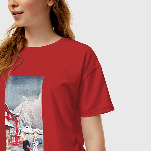 Женская футболка оверсайз Okabe in Snow Зима / Красный – фото 3