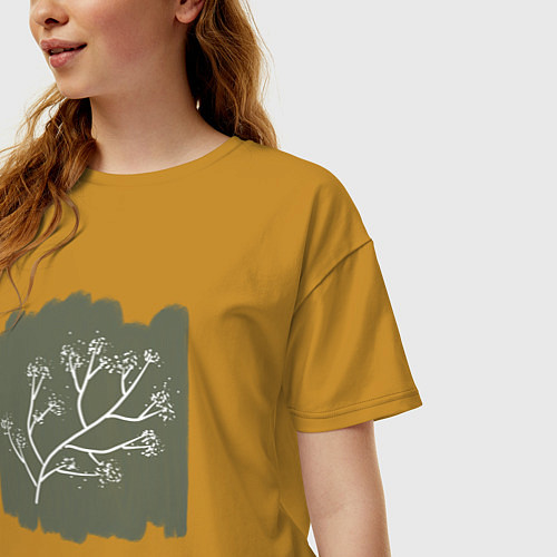 Женская футболка оверсайз Ветка с листьями / Горчичный – фото 3