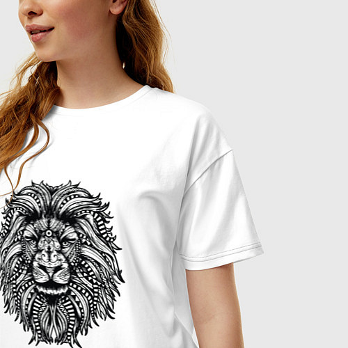 Женская футболка оверсайз Лев в стиле Мандала Mandala Lion / Белый – фото 3