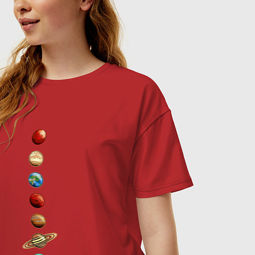 Женская футболка оверсайз Парад нарисованных планет / Красный – фото 3