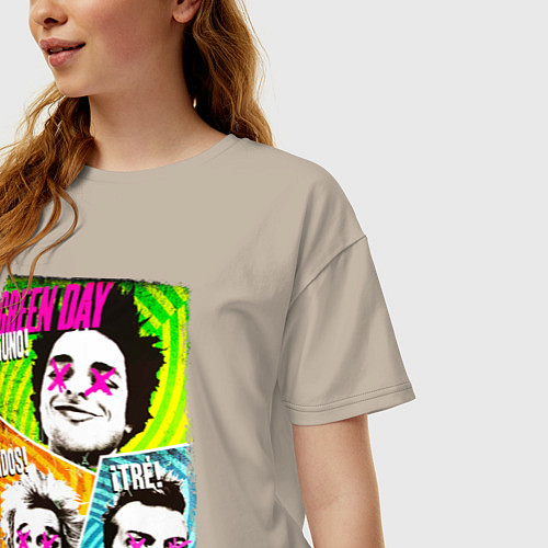 Женская футболка оверсайз GREEN DAY ГРИН ДЭЙ ПОСТЕР / Миндальный – фото 3