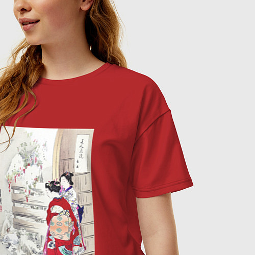 Женская футболка оверсайз Snowy Garden Зимний сад / Красный – фото 3