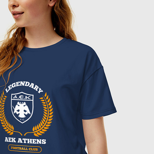 Женская футболка оверсайз Лого AEK Athens и надпись Legendary Football Club / Тёмно-синий – фото 3