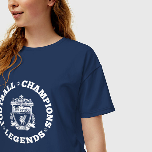 Женская футболка оверсайз Символ Liverpool и надпись Football Legends and Ch / Тёмно-синий – фото 3