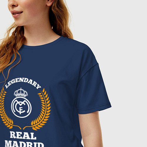 Женская футболка оверсайз Лого Real Madrid и надпись Legendary Football Club / Тёмно-синий – фото 3