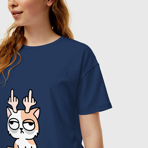 Женская футболка оверсайз Deer Cat / Тёмно-синий – фото 3
