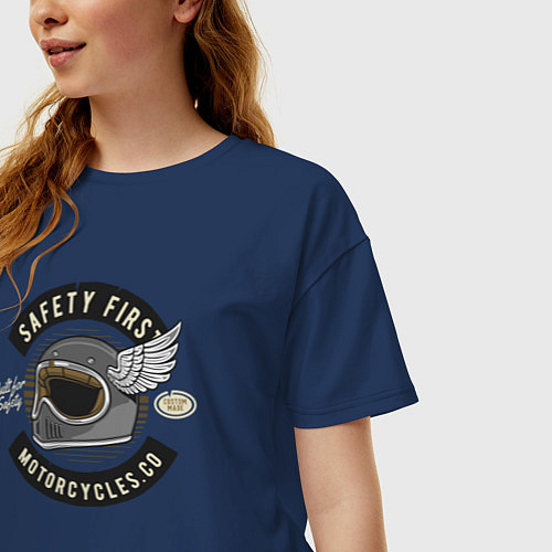 Женская футболка оверсайз Мото-шлем мотоциклист / Тёмно-синий – фото 3