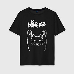 Футболка оверсайз женская Blink 182 Рок кот, цвет: черный