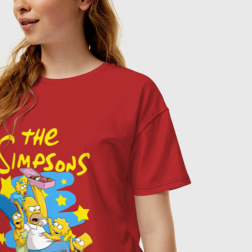 Женская футболка оверсайз The SimpsonsСемейка Симпсонов / Красный – фото 3