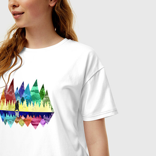 Женская футболка оверсайз Медведь и разноцветные горы / Белый – фото 3