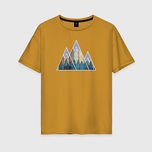 Женская футболка оверсайз Деревянные горы / Горчичный – фото 1