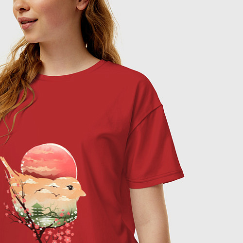 Женская футболка оверсайз Душа природы - Японкася весна / Красный – фото 3