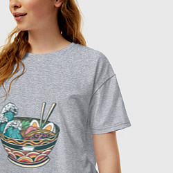 Футболка оверсайз женская Great Wave Ramen Большая Волна Рамен, цвет: меланж — фото 2