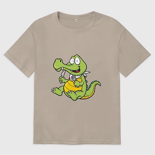 Женская футболка оверсайз Hungry Crocodile / Миндальный – фото 1