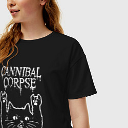 Футболка оверсайз женская Cannibal Corpse Рок кот, цвет: черный — фото 2