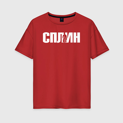 Женская футболка оверсайз Сплин белая надпись / Красный – фото 1