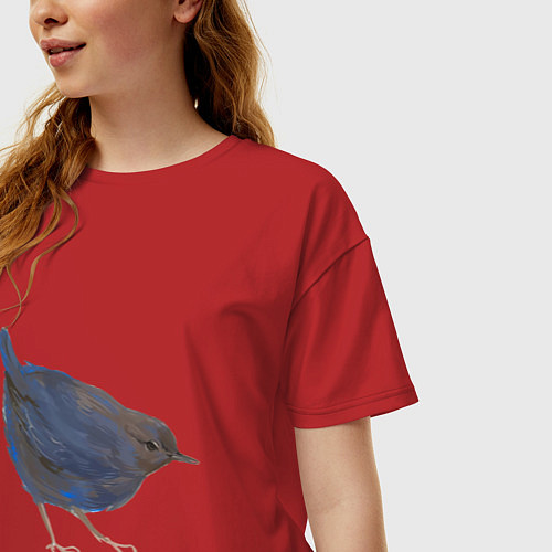 Женская футболка оверсайз Сизая горихвостка / Красный – фото 3