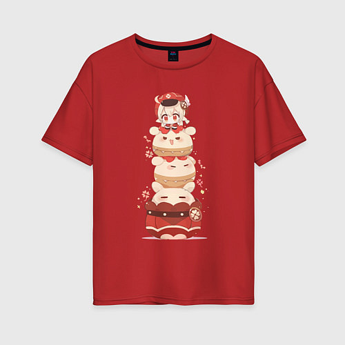 Женская футболка оверсайз Геншин импакт chibi clee / Красный – фото 1