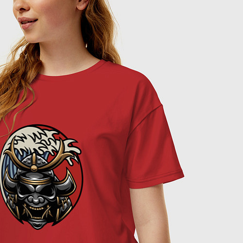 Женская футболка оверсайз Шлем Маска самурая / Красный – фото 3