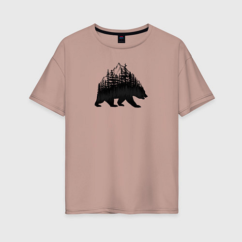 Женская футболка оверсайз Медведь, деревья и горы / Пыльно-розовый – фото 1