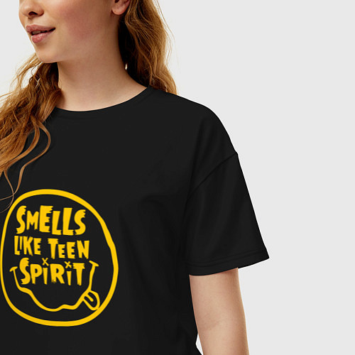 Женская футболка оверсайз Smells Like Teen Spirit Nirvana / Черный – фото 3