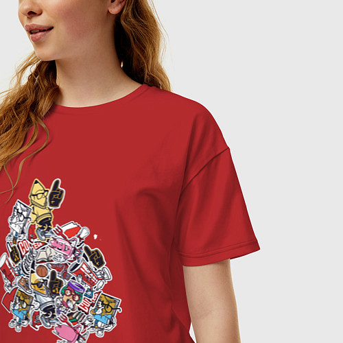Женская футболка оверсайз Годы в колледже - стикербомбинг школьная канцеляри / Красный – фото 3