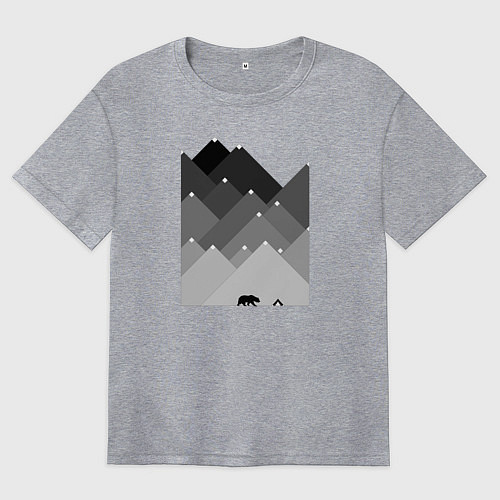 Женская футболка оверсайз Медведь и треугольные горы / Меланж – фото 1