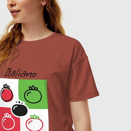 Женская футболка оверсайз Italiano Pomodoro, любовь к Италии, пицце и томата / Кирпичный – фото 3