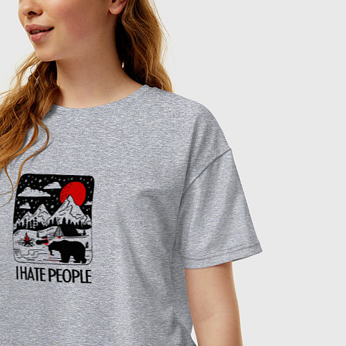 Женская футболка оверсайз I hate ppl / Меланж – фото 3