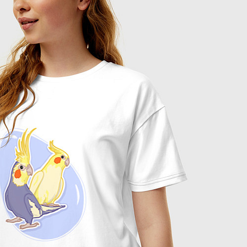 Женская футболка оверсайз Попугаи Корелла Птицы / Белый – фото 3