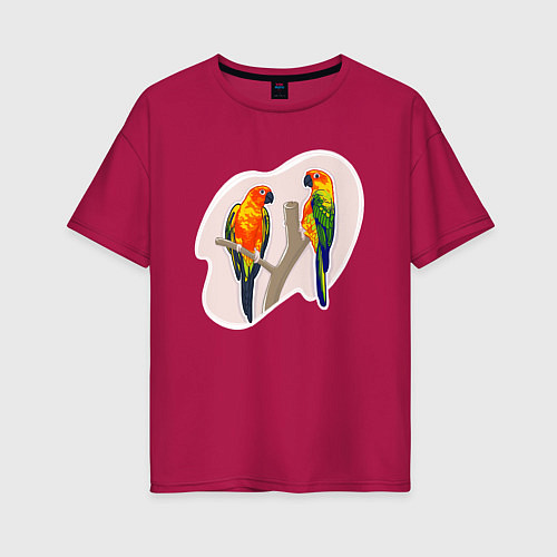 Женская футболка оверсайз Попугай Аратинга Птицы / Маджента – фото 1