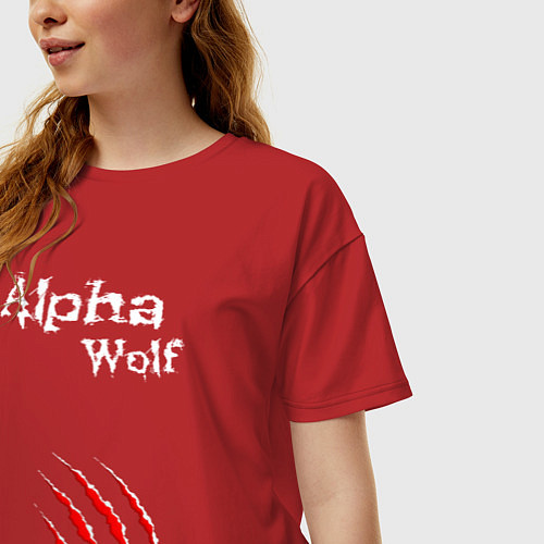 Женская футболка оверсайз Alpha Wolf Альфа Волк / Красный – фото 3