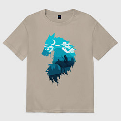 Футболка оверсайз женская Принцесса Мононоке волчий силуэт, цвет: миндальный