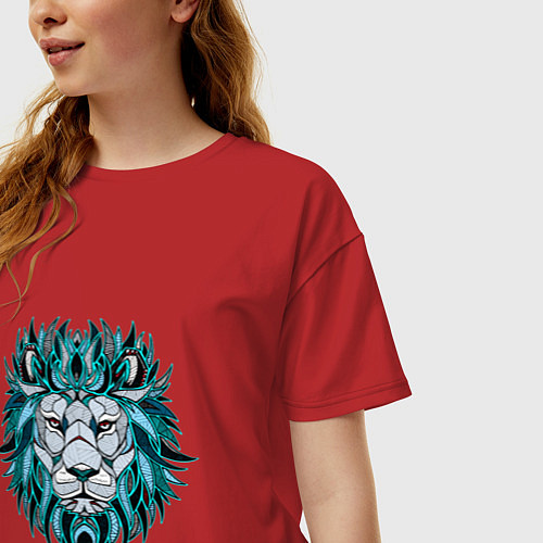 Женская футболка оверсайз Голубой лев / Красный – фото 3