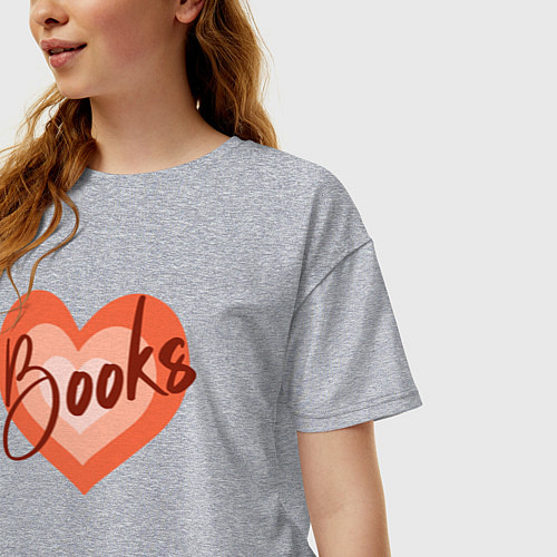 Женская футболка оверсайз Книги в сердечке / Меланж – фото 3