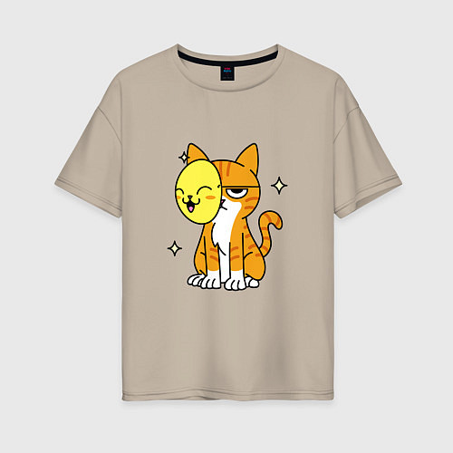 Женская футболка оверсайз THE MASKED CAT / Миндальный – фото 1