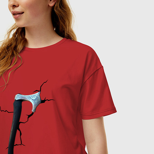 Женская футболка оверсайз Воткнутый славянский топор / Красный – фото 3
