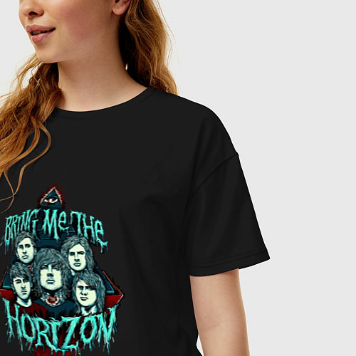 Женская футболка оверсайз Bring Me the Horizon, постер / Черный – фото 3
