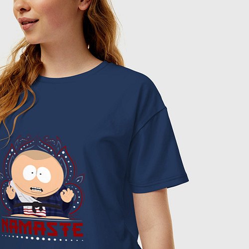 Женская футболка оверсайз Картман Намасте / Тёмно-синий – фото 3