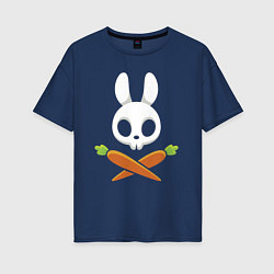 Футболка оверсайз женская Череп кролика с двумя морковками, цвет: тёмно-синий