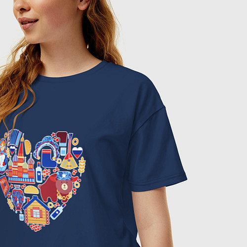 Женская футболка оверсайз Сердце Россия / Тёмно-синий – фото 3