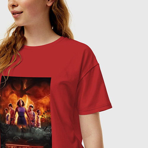 Женская футболка оверсайз Очень странные дела, персонажи / Красный – фото 3