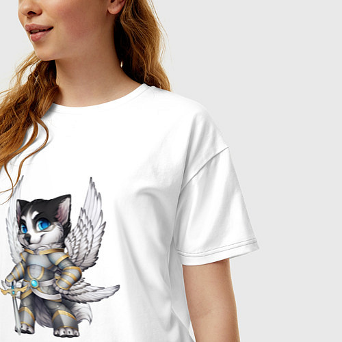 Женская футболка оверсайз Furvilla Крылатый волчонок - воин / Белый – фото 3