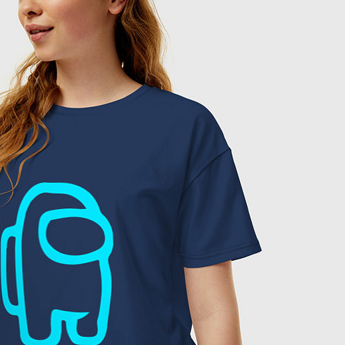 Женская футболка оверсайз Символ Among Us в неоновых цветах / Тёмно-синий – фото 3