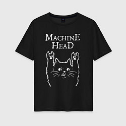 Футболка оверсайз женская Machine Head Рок кот, цвет: черный