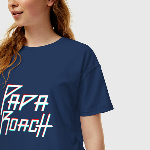Женская футболка оверсайз Papa roach Glitch big logo / Тёмно-синий – фото 3
