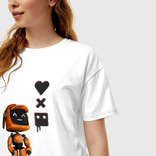 Женская футболка оверсайз Оранжевый робот с логотипом LDR / Белый – фото 3